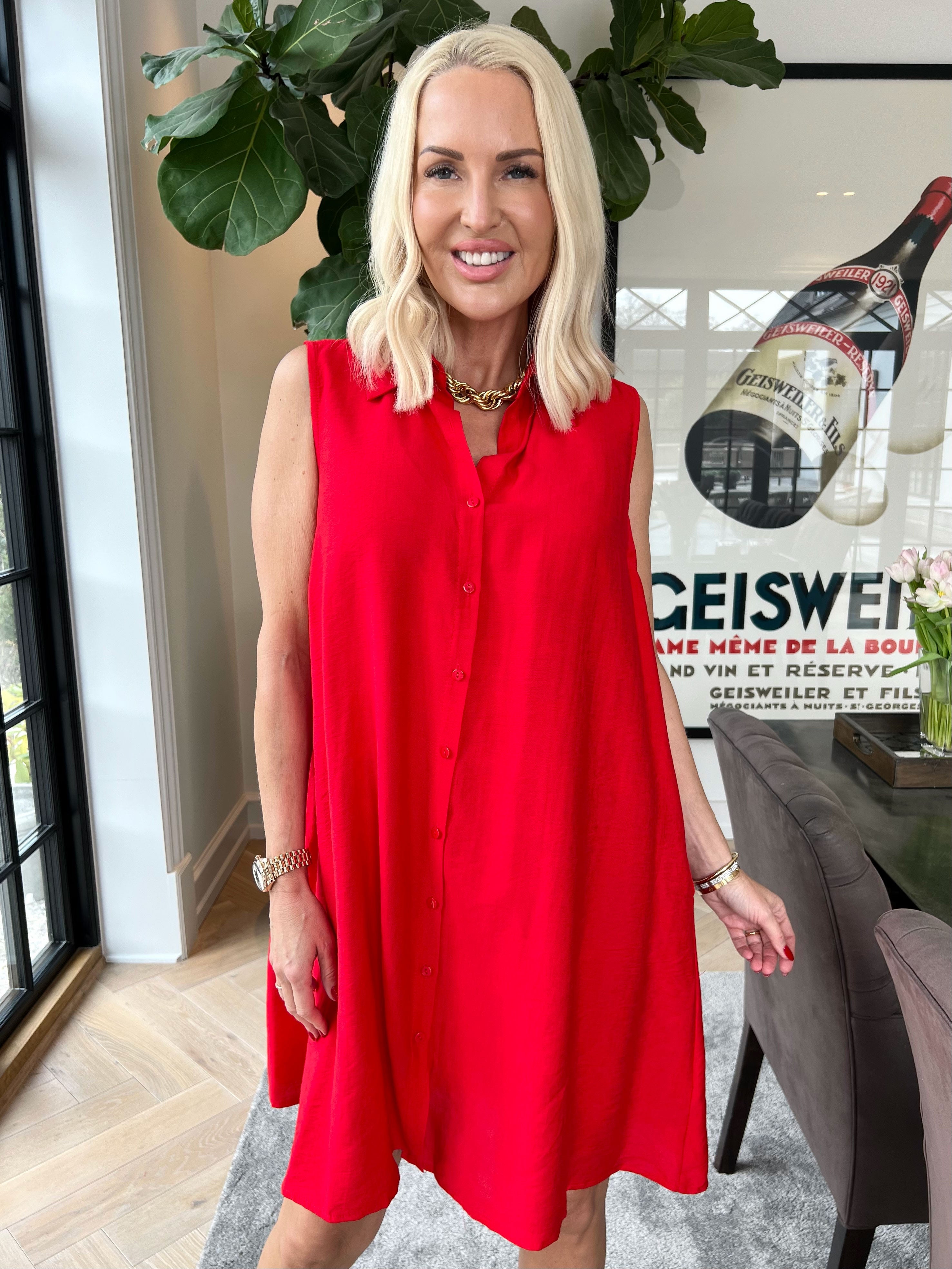 Piana - Skjortekjole i viskose uden ærmer, med åben ryg og bindebånd